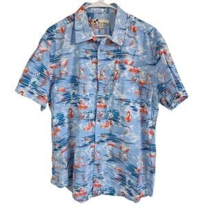 Oliver & Burke Cotton/Rayon Button Up Shirt Blue Pink Flamingo Pattern Men XL
